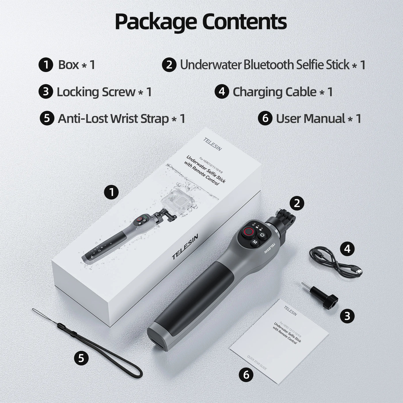 Underwater Selfie Stick Waterproof Diving Extendable Selfie Stick Wireless Remote Control - LKBA