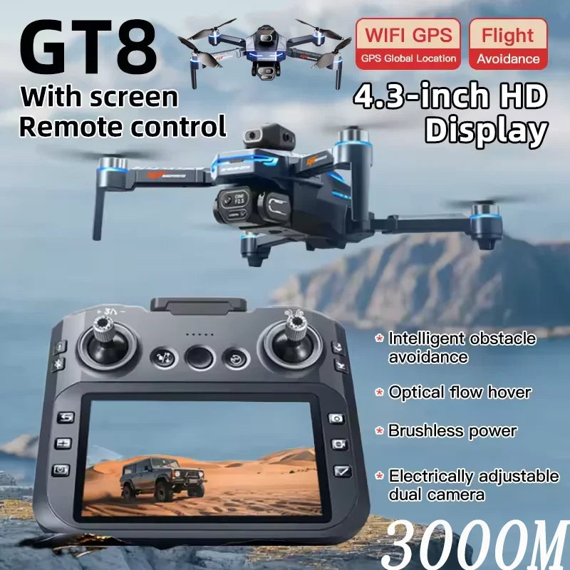 Professional Drone GT8 8K Wide-Angle HD 1080P Camera Wi-Fi FPV Height Hold Foldable RC Drone Quadrotor Helicopter - LKBA
