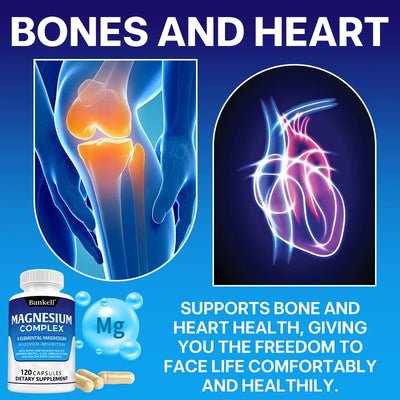 Magnesium Complex Capsules - Support Muscle, Bone, Heart Health, Improve Sleep, Stress & Anxiety Relief - Dietary Supplement - LKBA