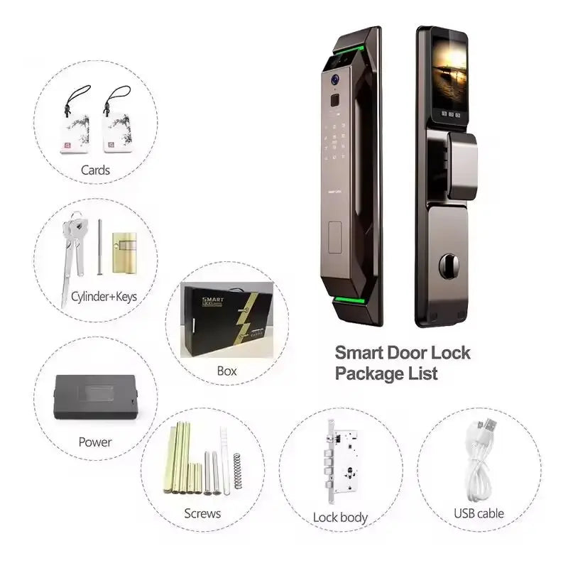 Electronic Automatic Smart Door Lock 3D Face Recognition Fingerprint Keyless Password Wi-Fi Camera frid Card Home Lock with Tuya - LKBA