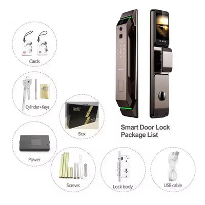 Electronic Automatic Smart Door Lock 3D Face Recognition Fingerprint Keyless Password Wi-Fi Camera frid Card Home Lock with Tuya - LKBA