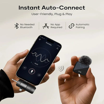 3 in 1 Microphone for iPhone/Android, Wireless, for Record Interview - LKBA