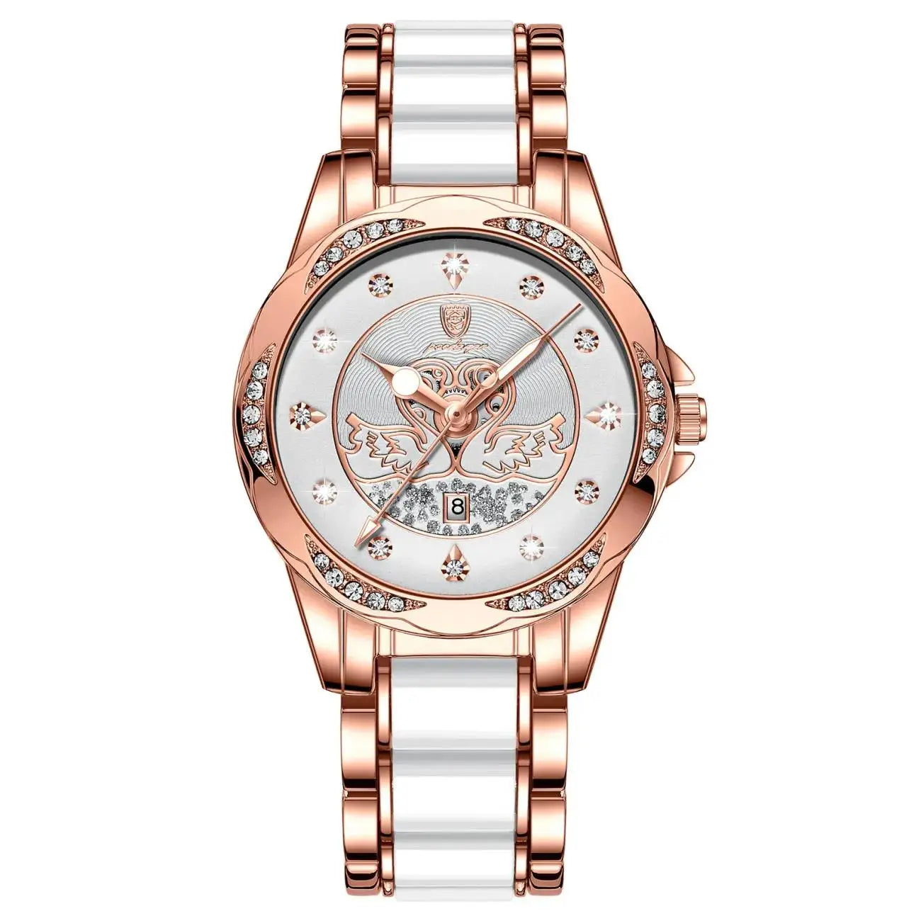 POEDAGAR Luxury Women's Quartz Watch Waterproof Luminous Date Ceramics Steel Watches For Woman Diamond Elegant Ladies Wristwatch - LKBA