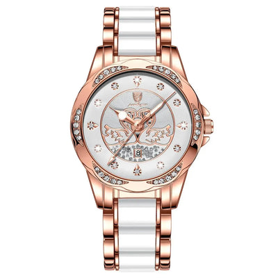 POEDAGAR Luxury Women's Quartz Watch Waterproof Luminous Date Ceramics Steel Watches For Woman Diamond Elegant Ladies Wristwatch - LKBA