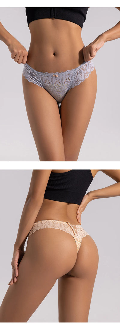 BANNIROU Women's Thongs Underwear Female Intimates T-back G-string Sexy Transparent Lace Low-Rise Panties Lingerie For Woman - LKBA
