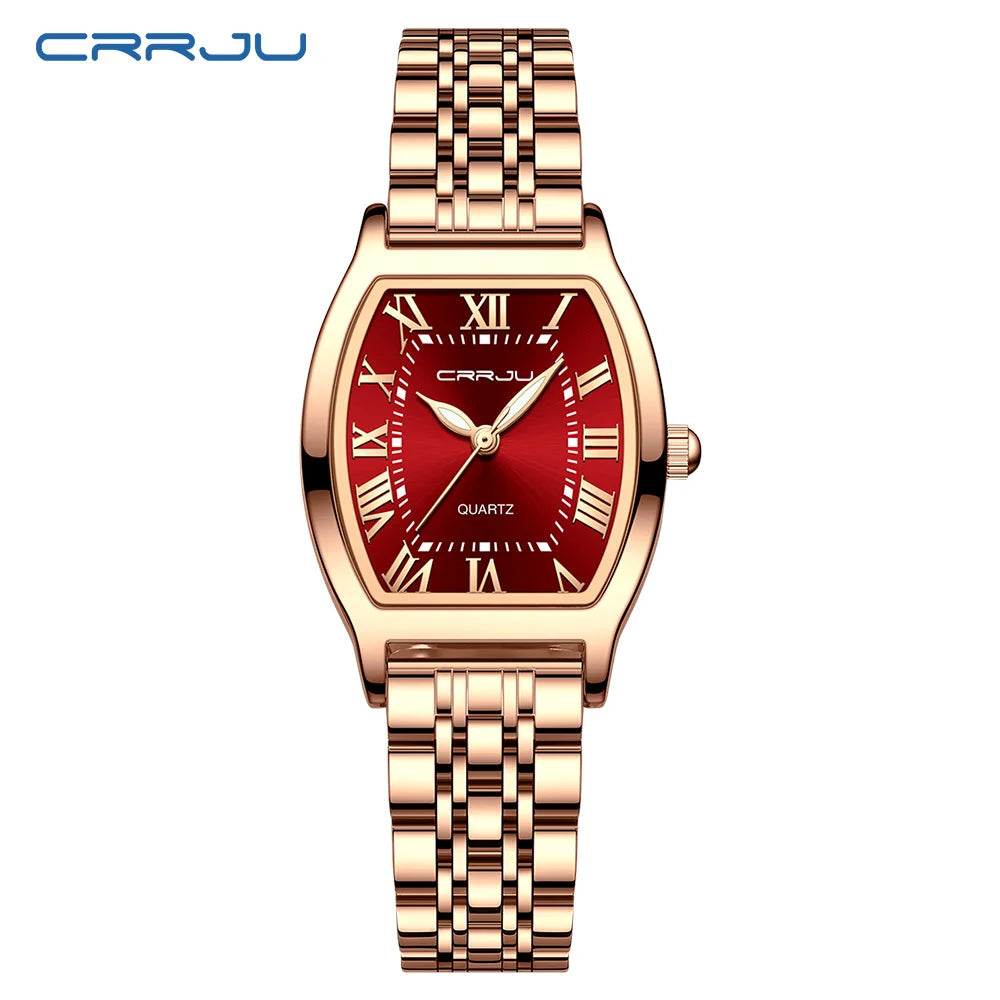 CRRJU Waterproof Women's Square Quartz Dress Watch Ladies Steel Bracelet Wristwatch Relogio Feminin - LKBA