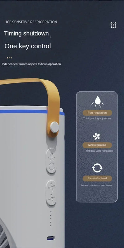 Mini Electric Fan with Spray Cooling Function Portable Air Conditioning Fan with LED Light - LKBA