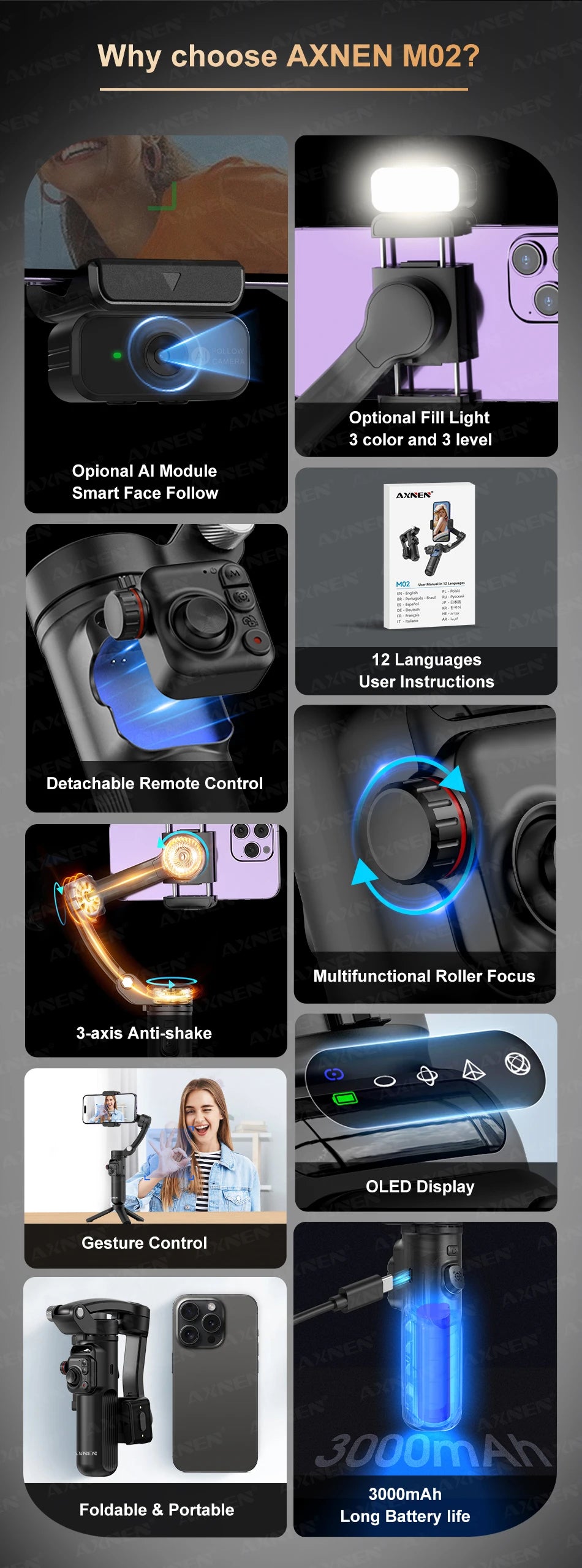 M02 Gimbal Smartphone Stabilizer 3-Axis Anti-shake Video Record Handheld Selfie Gimbals - LKBA