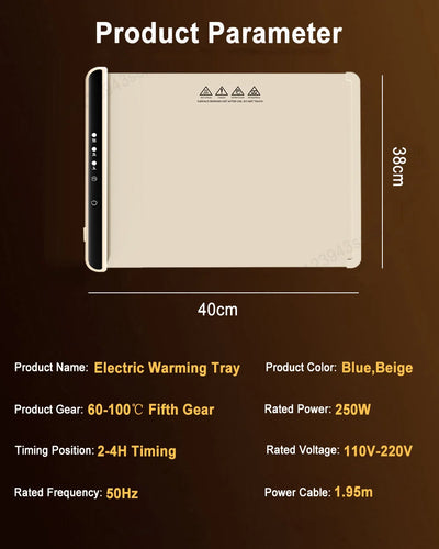 Electric Warming Tray Foldable Food Warmer Fast Heating Portable Dining Table Warmer Food Warmer Mat with Full Surface Heating - LKBA