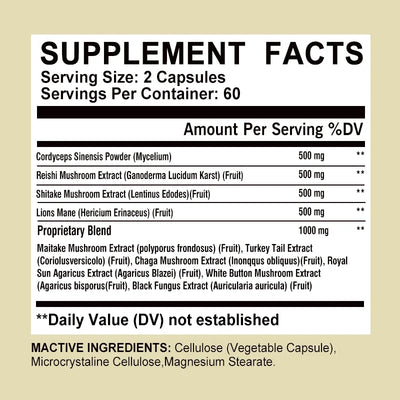 10 Mushroom Complex - Boost Energy, Improve Brain Function, Enhance Memory and Concentration, and Boost Immunity - LKBA