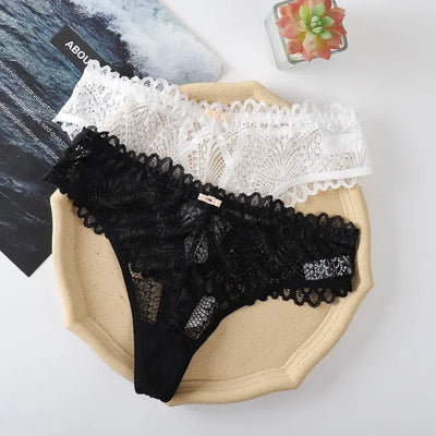 1/2 PCS Women's Lace Thongs Lingerie Intimates Woman T-back Soft T-panties Designed Tangas Mujer Sexy String Panties Thongs Sexy - LKBA