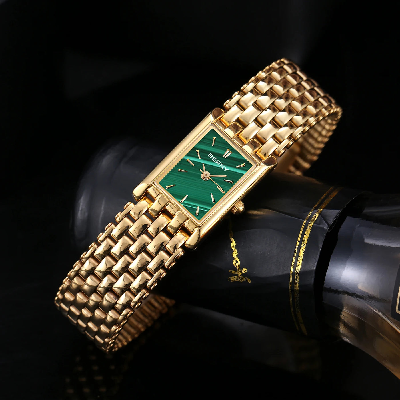 BERNY Gold Watch for Couple Luxury Women/Men Wristwatch Waterproof Golden Clock Quartz Stainless Steel Fashion Men Ladies Watch