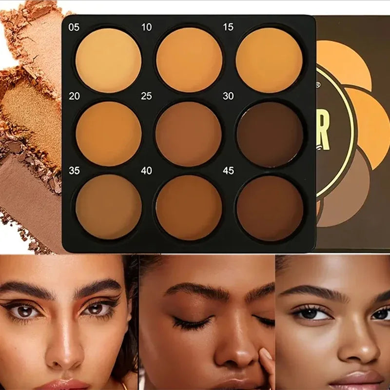 Dark Skin Tone 9-in-1 Face Palette Waterproof Concealer 9 Shades Contour Bronzer - LKBA