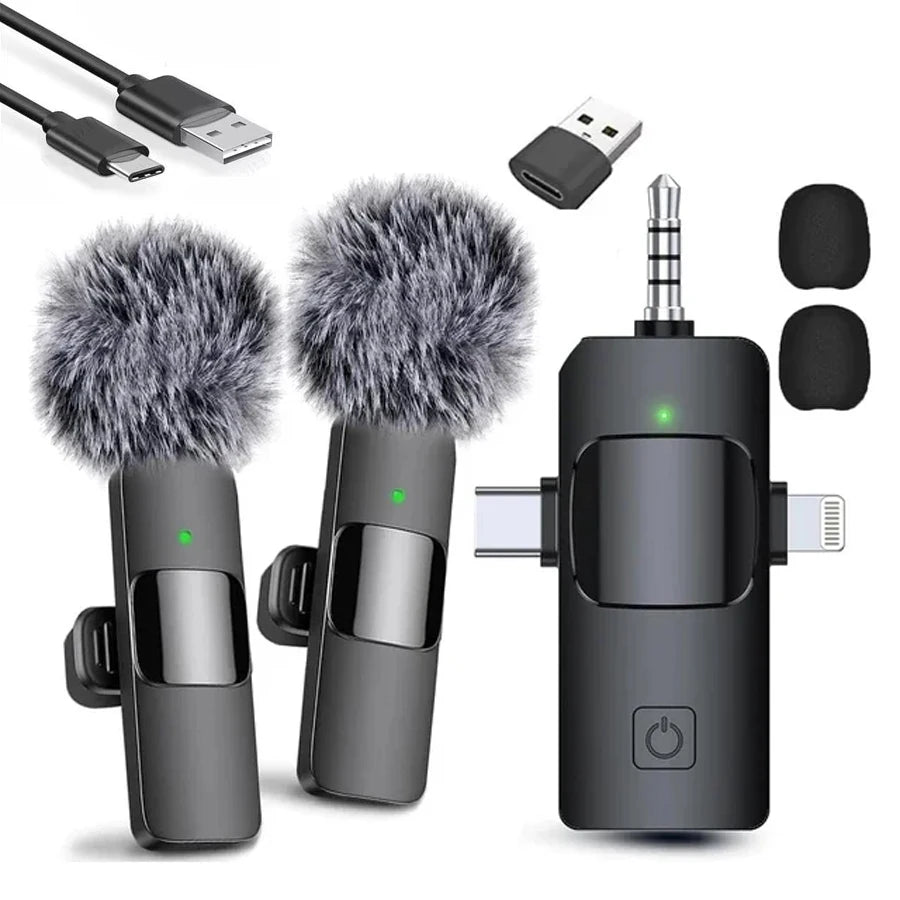 Lavalier Professional Dual Wireless Lapel Microphone Mic For iPhone Android Phone Mobile Cell PC Tie Buttonhole Micro Microphon - LKBA