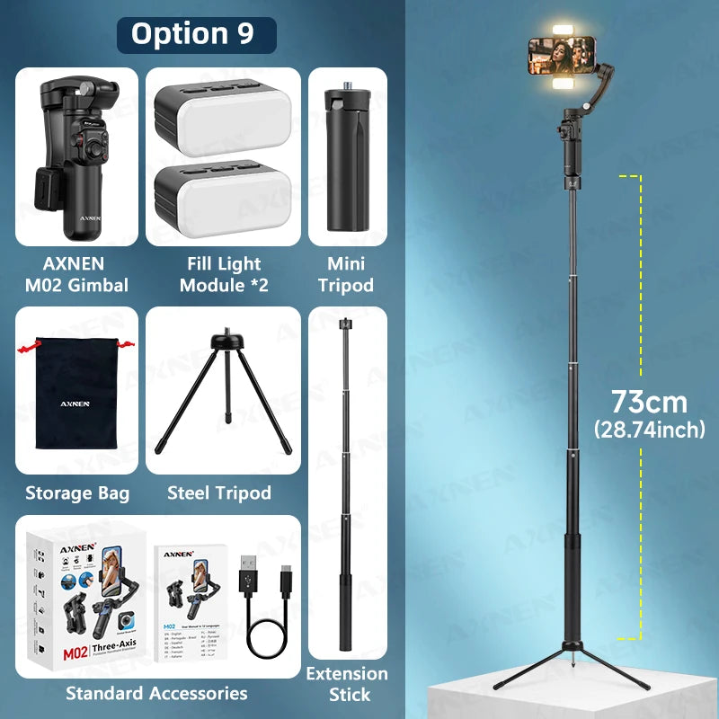 M02 Gimbal Smartphone Stabilizer 3-Axis Anti-shake Video Record Handheld Selfie Gimbals