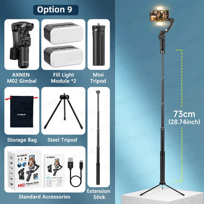 M02 Gimbal Smartphone Stabilizer 3-Axis Anti-shake Video Record Handheld Selfie Gimbals
