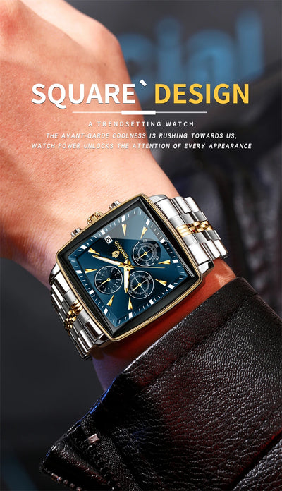 BINBOND Luxury Square Sport Man Wristwatch Waterproof Luminous Chronograph Quartz Men's Watches Stainless Steel Men Watch Reloj - LKBA