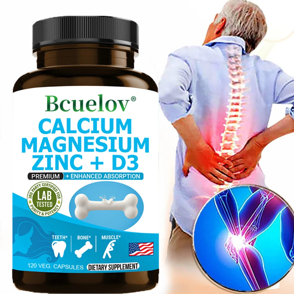 Bcuelov Calcium Magnesium Zinc Vitamin D3 Supplement - Bones Teeth Muscles Nerves Metabolism Protein Synthesis Immune System - LKBA