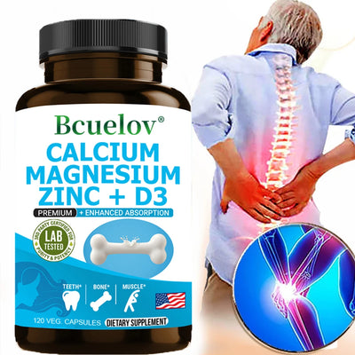 Bcuelov Calcium Magnesium Zinc Vitamin D3 Supplement - Bones Teeth Muscles Nerves Metabolism Protein Synthesis Immune System - LKBA