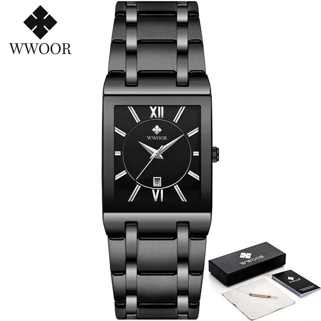 WWOOR Brand Luxury Gold Bracelet Men's Watches Fashion Square Quartz Wrist Watch For Men Stainless Steel Waterproof Reloj Hombre