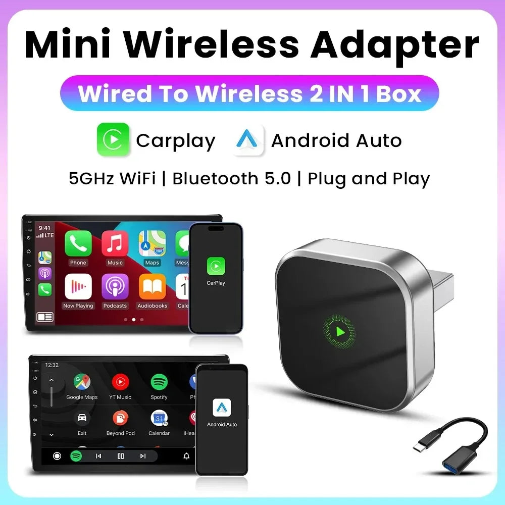 2-in-1 Wireless CarPlay Dongle Wired to Wireless Android Auto Adapter AI Smart Box Car Intelligent Systems For Car With CarPlay - LKBA