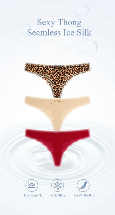 Women's Panties Ice Silk Seamless Low Waist G-String Sexy Breathable Comfortable Thongs Lady Lingerie Shapewear Underwear - LKBA