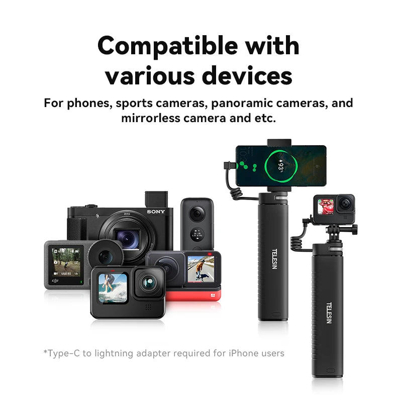 Selfie Stick QC/PD3.0 fast charging Power Selfie Stick 90CM Telescoping Selfie Pole with 1/4 Inch Screw - LKBA