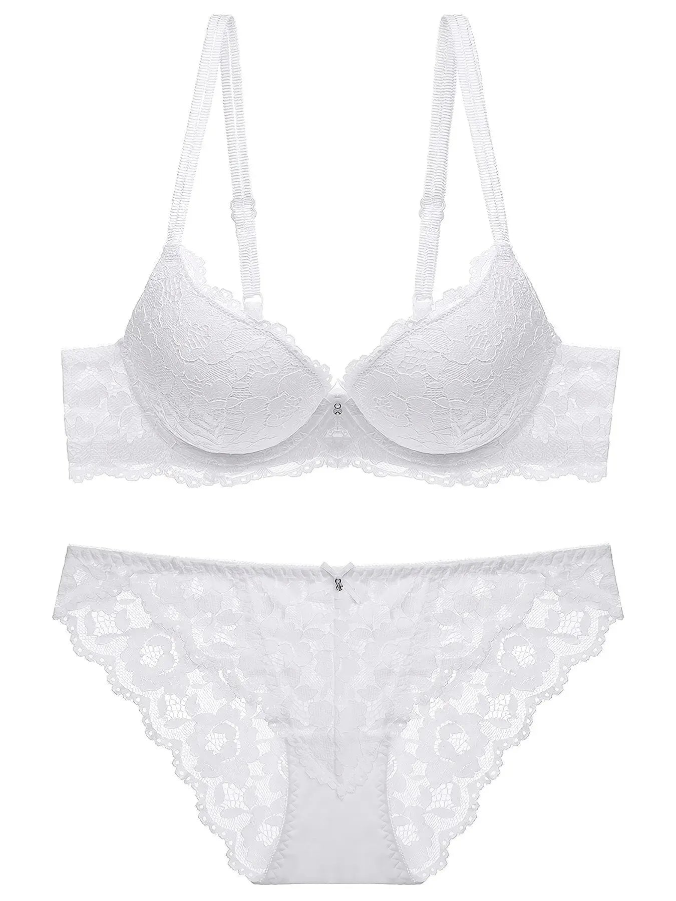 1 Set Elegant Lace Embroidery Breathable Fabric Lingerie Set Push-Up Bra Drop Waist Sheer Panty - Ultimate Valentine's Day - LKBA