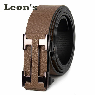 Men Business Belts Famous Brand Durable Leather Belt Dark Color - LKBA