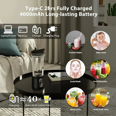 4000mAh Portable Juicer Dual Purpose Juice Cup 180W USB Outdoor Fresh Fruit Blender 4 Blade Smoothie Juice Cup Blender - LKBA