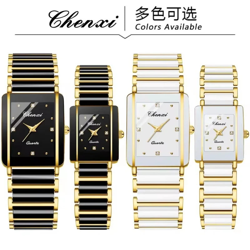 CHENXI 104A Couple's Quartz Watch Gold Black and White Ceramic Luxury Watch Men's and Women's Valentine's Day Gift Watch reloj - LKBA