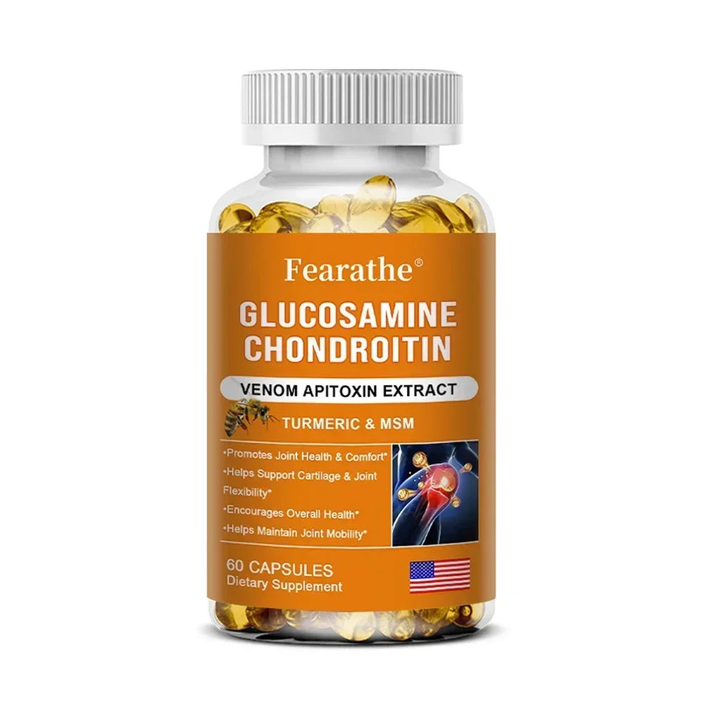 Glucosamine Chondroitin MSM and Turmeric Supplement - Support for Cartilage & Joint Health & Flexibility, Non-GMO Capsules - LKBA