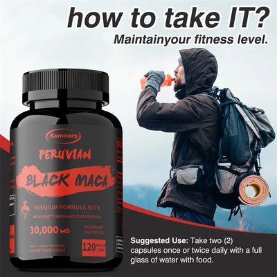 Black Maka Root Capsules - Men's Energy, Endurance and Vitality Booster, Builds Muscle, Strength and Drive - LKBA