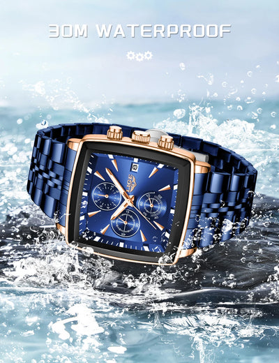LIGE Top Brand Luxury Mens Watches Fashion Military Square Chronograph Quartz Wristwatches For Men Sports Waterproof Watch Men - LKBA