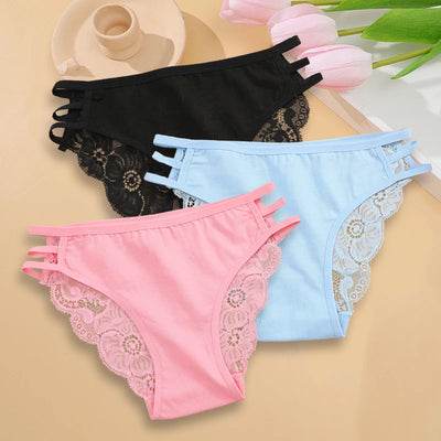 3PC/Set Women's Sexy Floral Lace Panties Low Rise Hollow Out Briefs Transparent Underwear Female Elastic Straps Soft Lingerie
