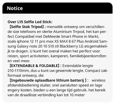 2025 New L15 Wireless Selfie Stick Tripod Stand Foldable Monopod with Led Light for Smart phones - LKBA