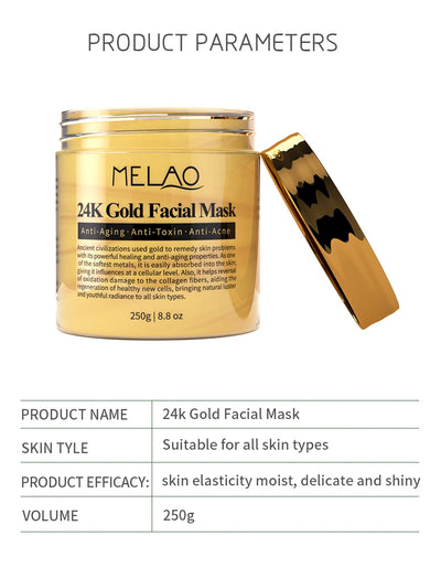 MELAO 24K Gold Face Mask Beauty Facemask Skin Remove France Golden Collagen Facial Moisturizing Masks - LKBA