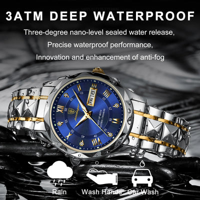 POEDAGAR Top Brand Luxury Men's Watches Waterproof Luminous Calendar Week Watch For Man Casual Stainless Steel Quartz Men Watch - LKBA