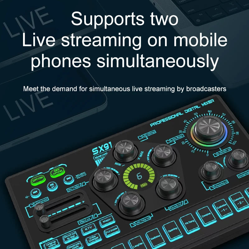 Audio Mixer with Voice changer, Podcast Mixer, Sound Card for Phone Gaming Karaoke Studio Live Streaming Podcast - LKBA