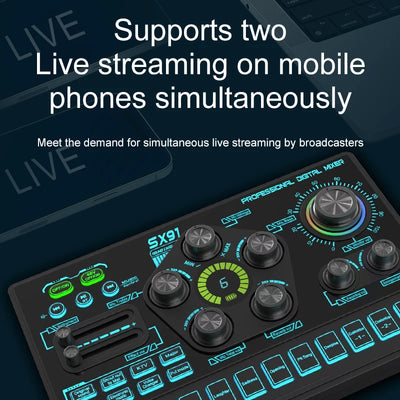 Audio Mixer with Voice changer, Podcast Mixer, Sound Card for Phone Gaming Karaoke Studio Live Streaming Podcast - LKBA