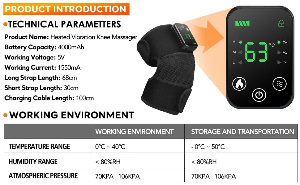 3 in 1 Cordless Thermal Knee Pad Knee Shoulder Massager Vibration Leg Arm Joint Brace Muscle Relax Joint Brace Muscle Relaxation - LKBA