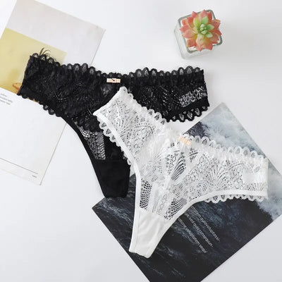 1/2 PCS Women's Lace Thongs Lingerie Intimates Woman T-back Soft T-panties Designed Tangas Mujer Sexy String Panties Thongs Sexy - LKBA