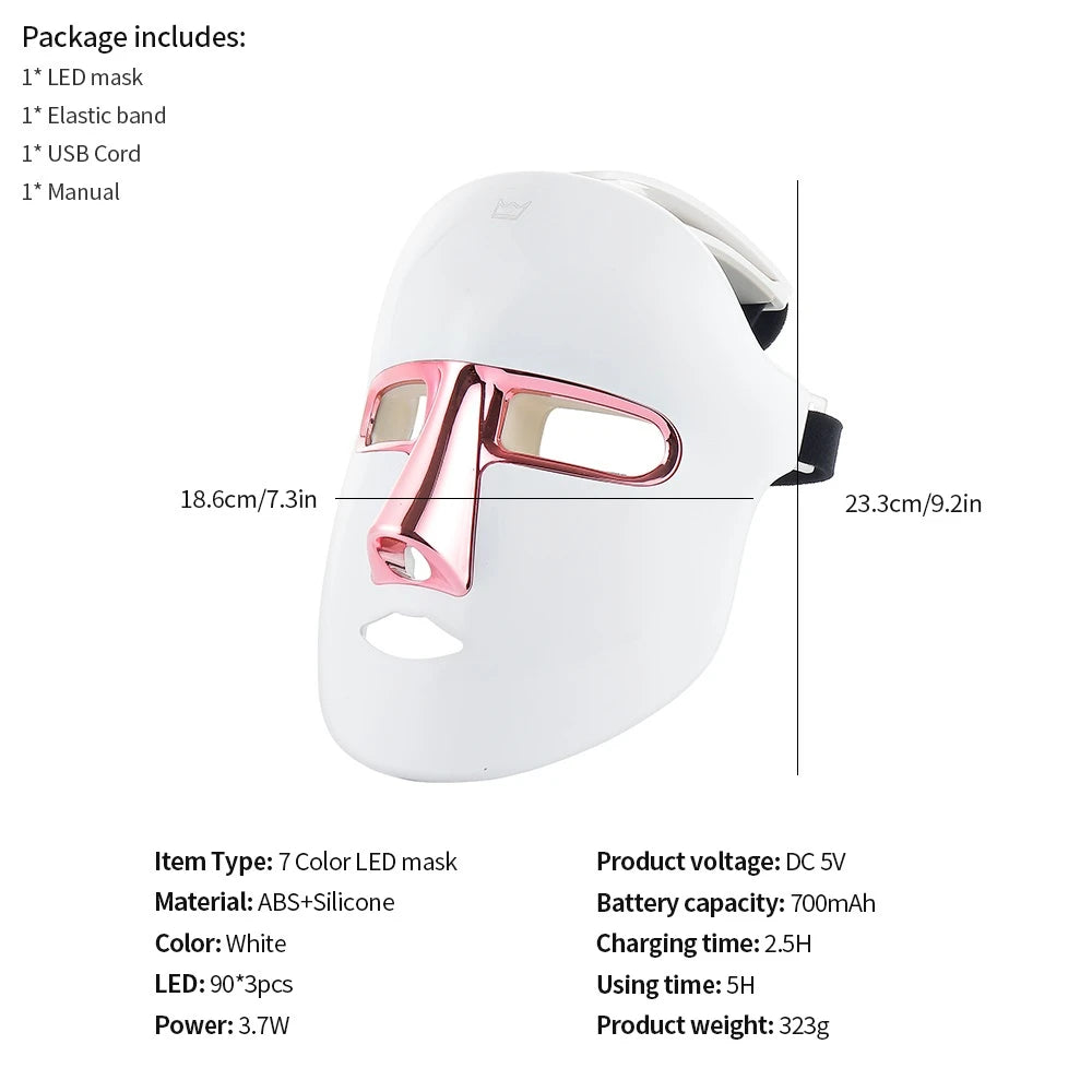 Wireless 7 Colors Face LED Mask Photon Facal Beauty Mask Skin Rejuvenation Anti Acne Repair Skin Tightening Anti Aging Skin Care - LKBA