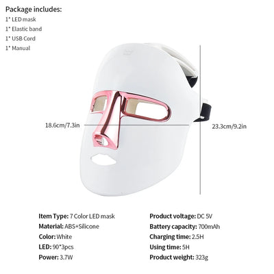 Wireless 7 Colors Face LED Mask Photon Facal Beauty Mask Skin Rejuvenation Anti Acne Repair Skin Tightening Anti Aging Skin Care - LKBA