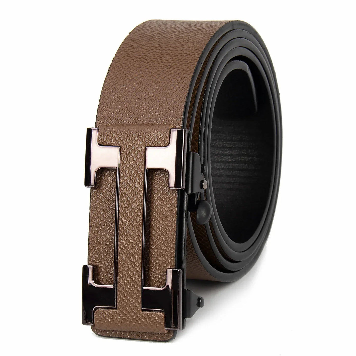 Men Business Belts Famous Brand Durable Leather Belt Dark Color - LKBA