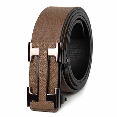 Men Business Belts Famous Brand Durable Leather Belt Dark Color - LKBA