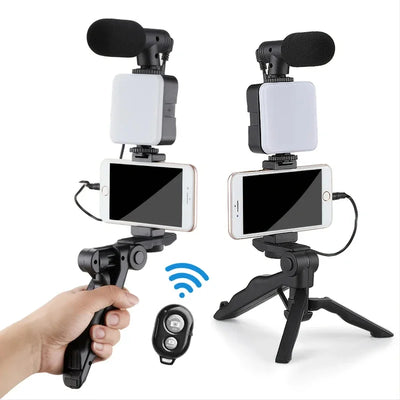Smartphone Vlogging Kit with Tripod Phone Holder Mini Microphone LED Fill Light - LKBA