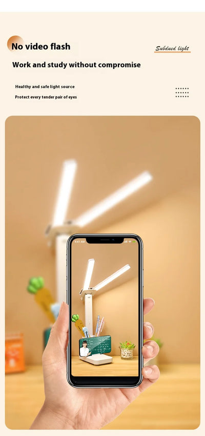 LED double-head desk lamp, 3-level dimmable touch night light, USB rechargeable, eye-protection, foldable bedside reading desk - LKBA