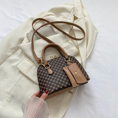 Luxury Shell Fashion Women's Handbag Simple Shoulder Bag Plaid Print Crossbody Bag with Mini Purse - LKBA