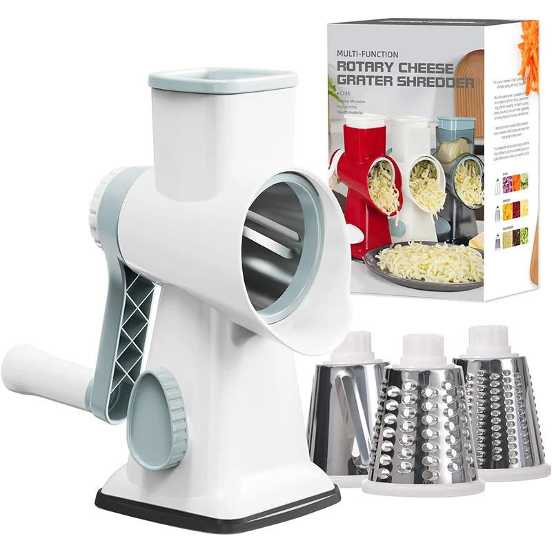 LMETJMA 3 in 1 Rotary Cheese Grater Versatile Manual Vegetable Slicer Peanut Nuts Grinder Cheese Vegetable Shredder Clear JT242 - LKBA